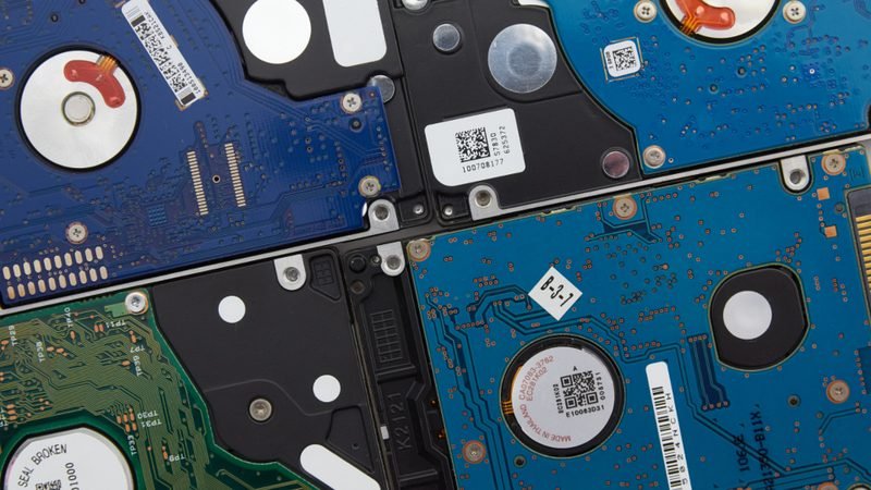 Internal circuit boards of several hard disk drives