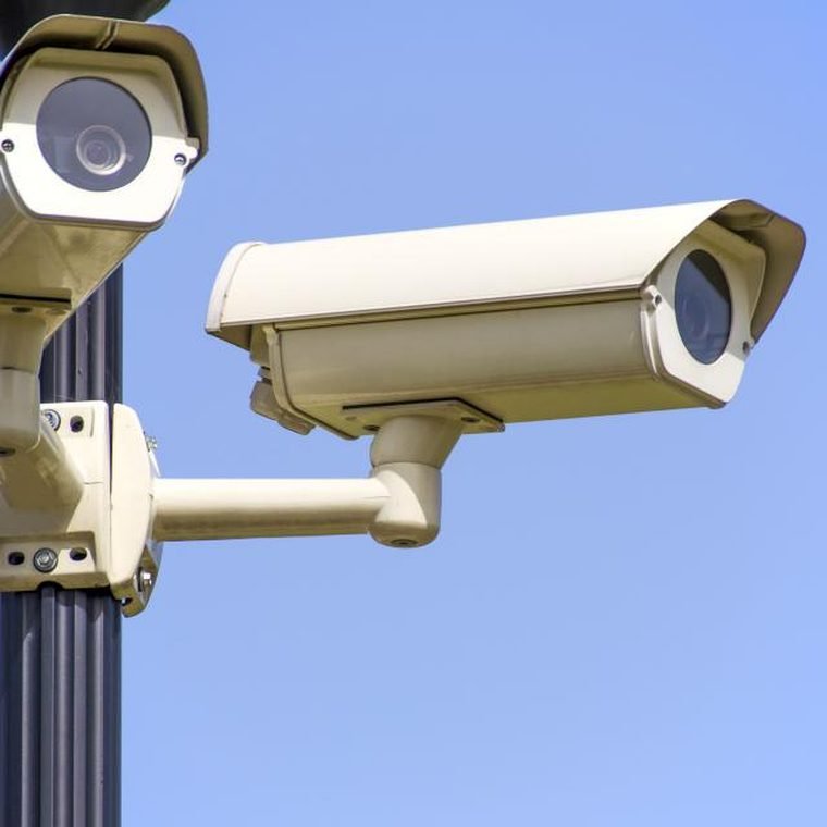 Outdoor CCTV bullet cameras mounted on a pole