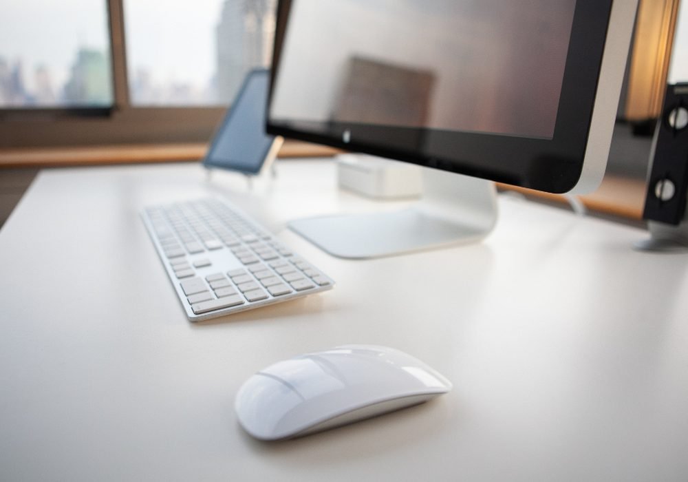 Clean desktop computer workstation at the service counter