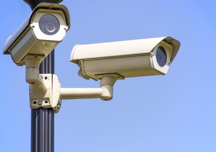 HD CCTV surveillance cameras installed on an outdoor mounting pole